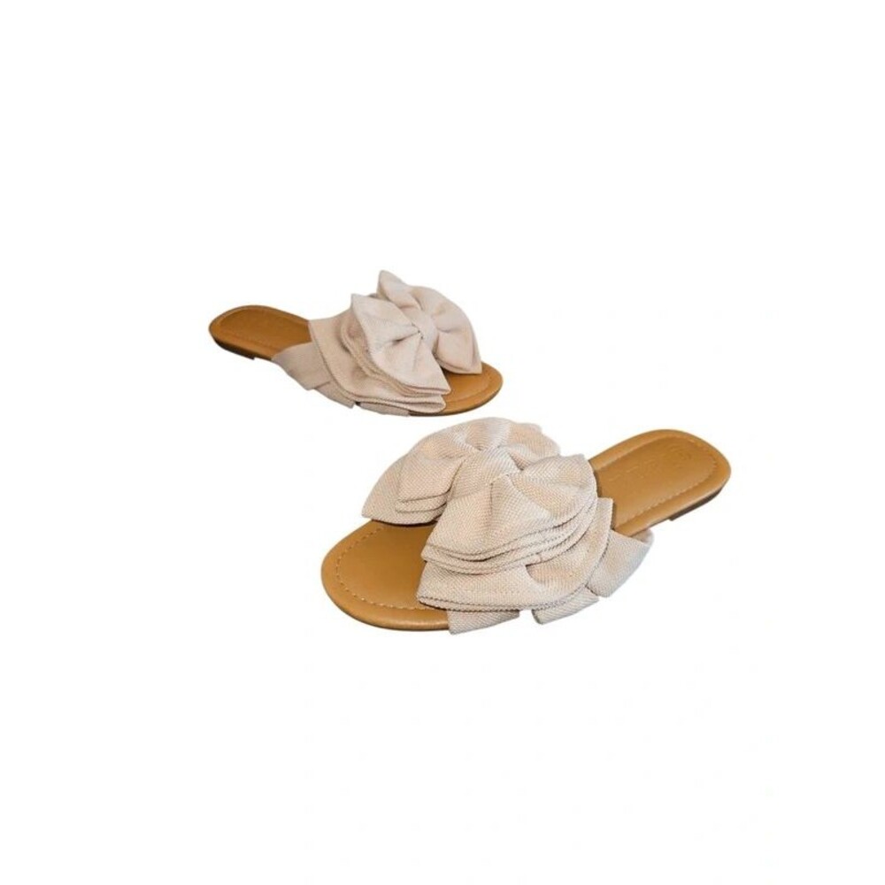 Gianni Bini Bohemian Beige "Bow" Canvas Slides Size 7.5